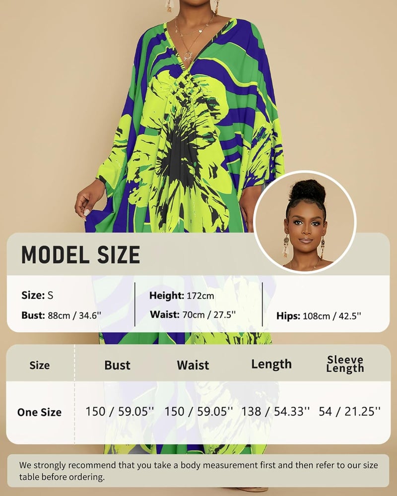 Bsubseach Women Floral Print Kaftan Dresses Plus Size Bathing Suit Cover Up Moo Moos Caftan Beach Dress for Swimwear Summer - Image 4
